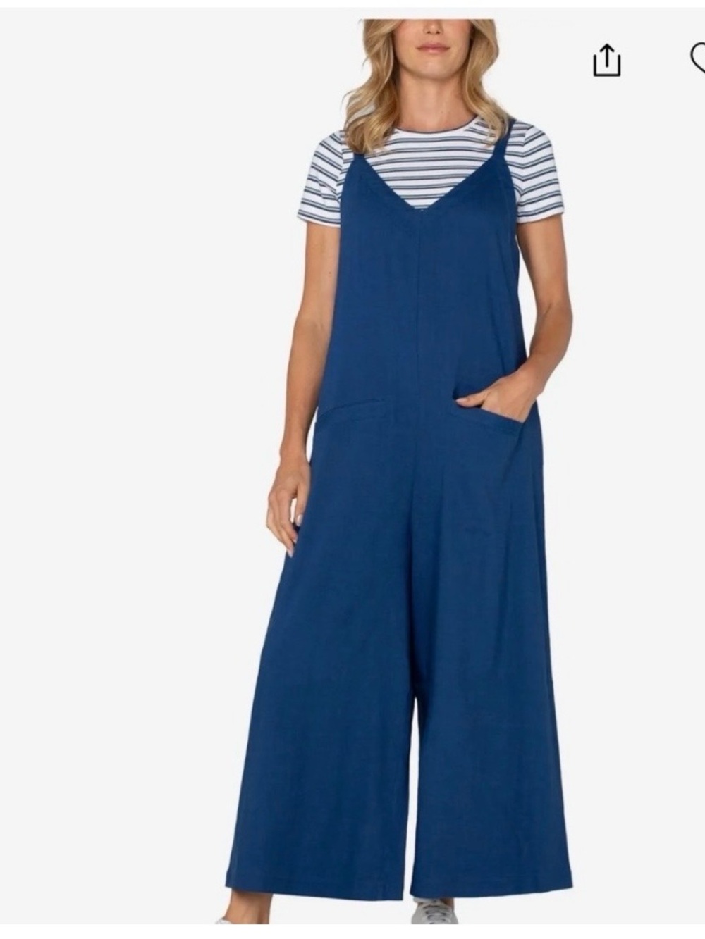 Liverpool Navy Blue Wide-Leg V-Neck Jumpsuit Size S PTP 19. Adjustable straps